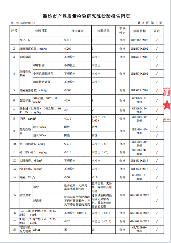朴韵奶牛擦拭纸检测报告